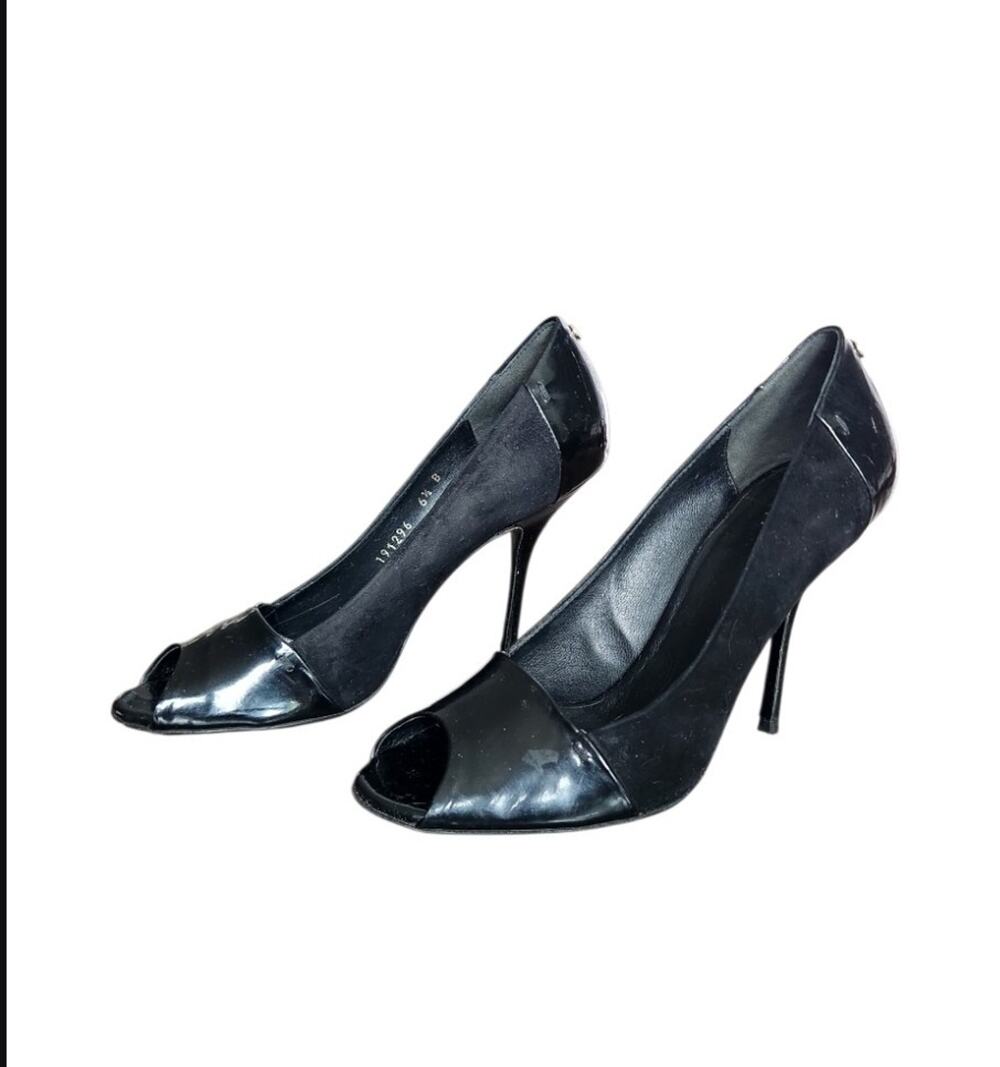 Gucci Black Patent Leather / Suede Peep-Toe High Heel Pumps Size 6.5 B